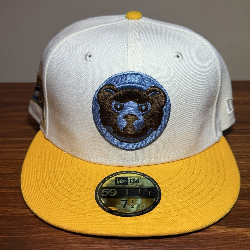 Chicago Cubs New Era 59Fifty Cap Wrigley Field 100 Yr Patch Sz 7 1/2 Gold NEW